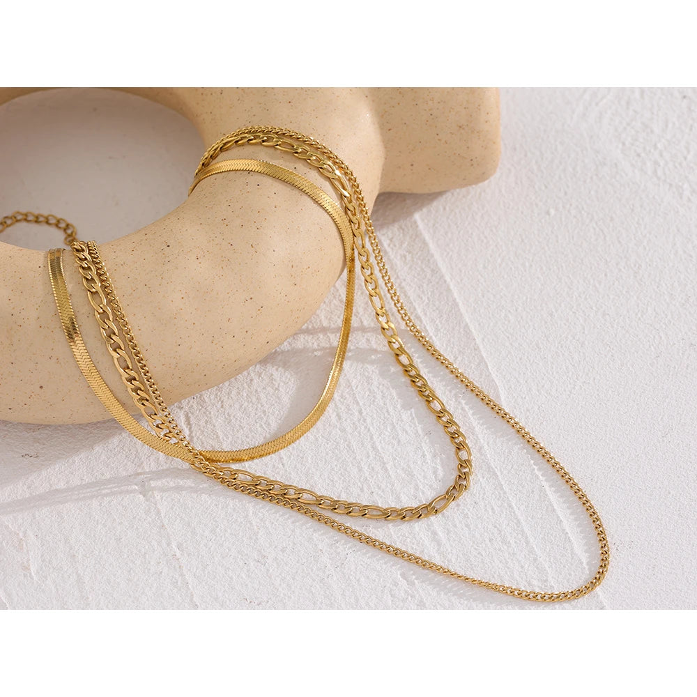 Gold Plated Triple Textured Necklace