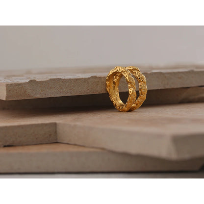 Twin Textured Gold Plated Ring