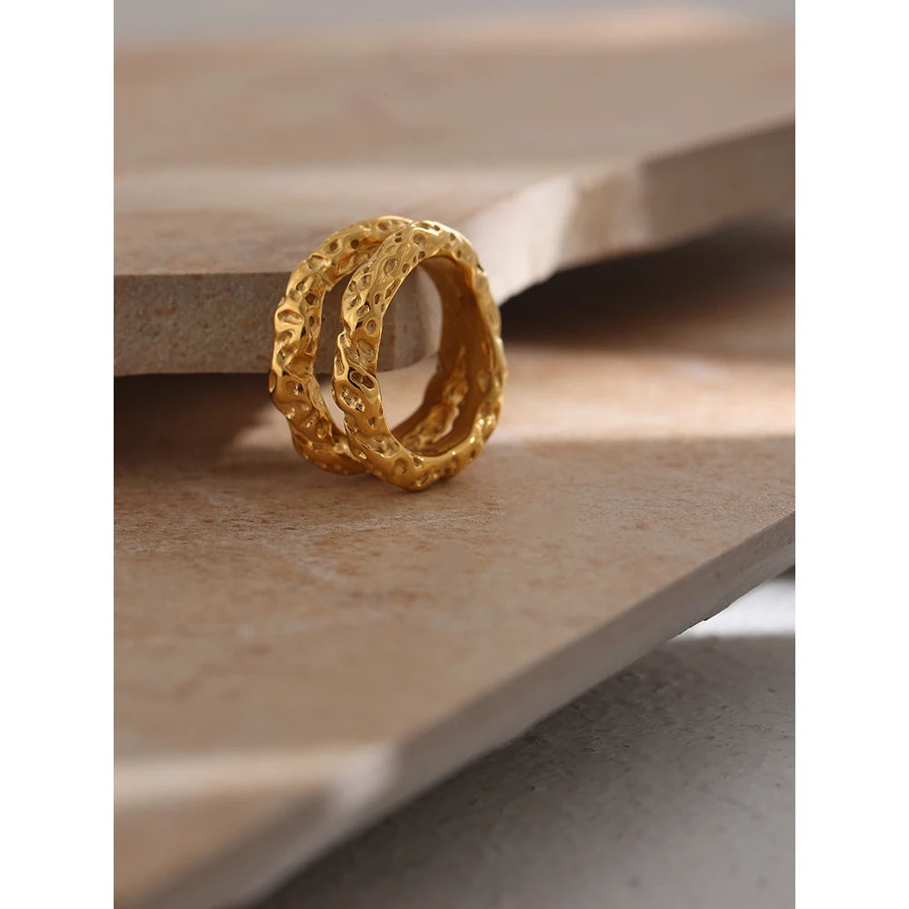 Twin Textured Gold Plated Ring