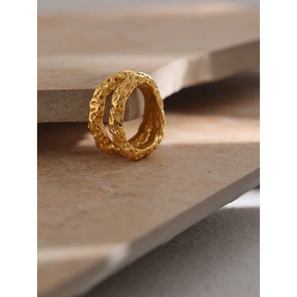 Twin Textured Gold Plated Ring