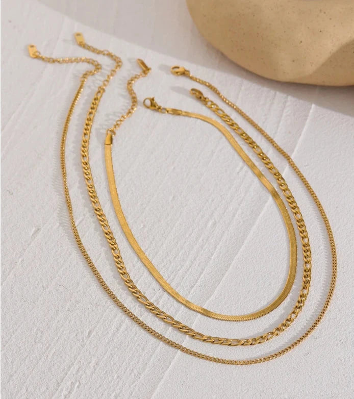 Gold Plated Triple Textured Necklace