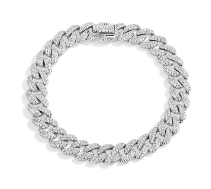 Moissanite Diamond Rhodium Plated Cuban Chain Bracelet