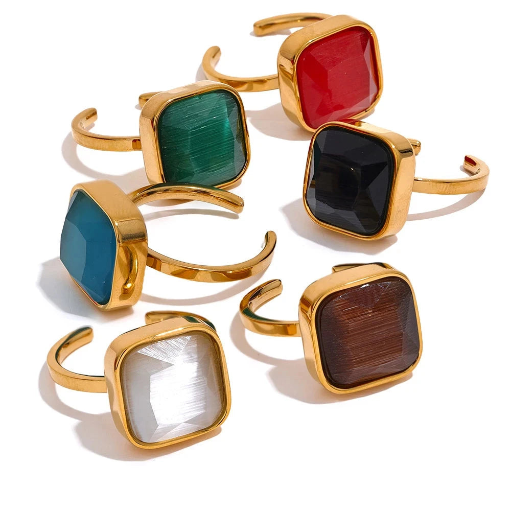 Natural Opal Gold Plated Open Ring