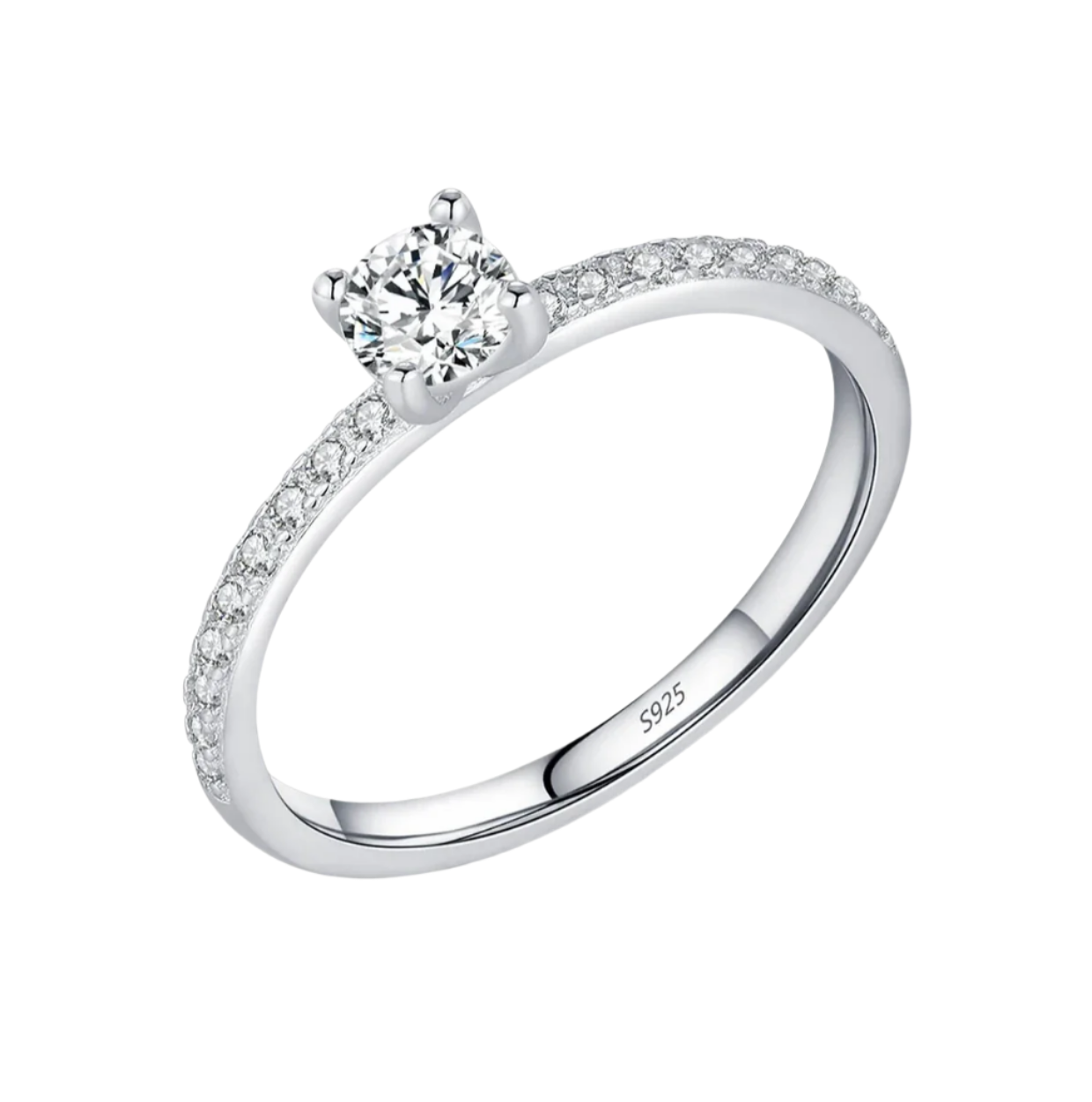 Moissanite Diamond Sterling Silver 4-Prong Solitaire Ring