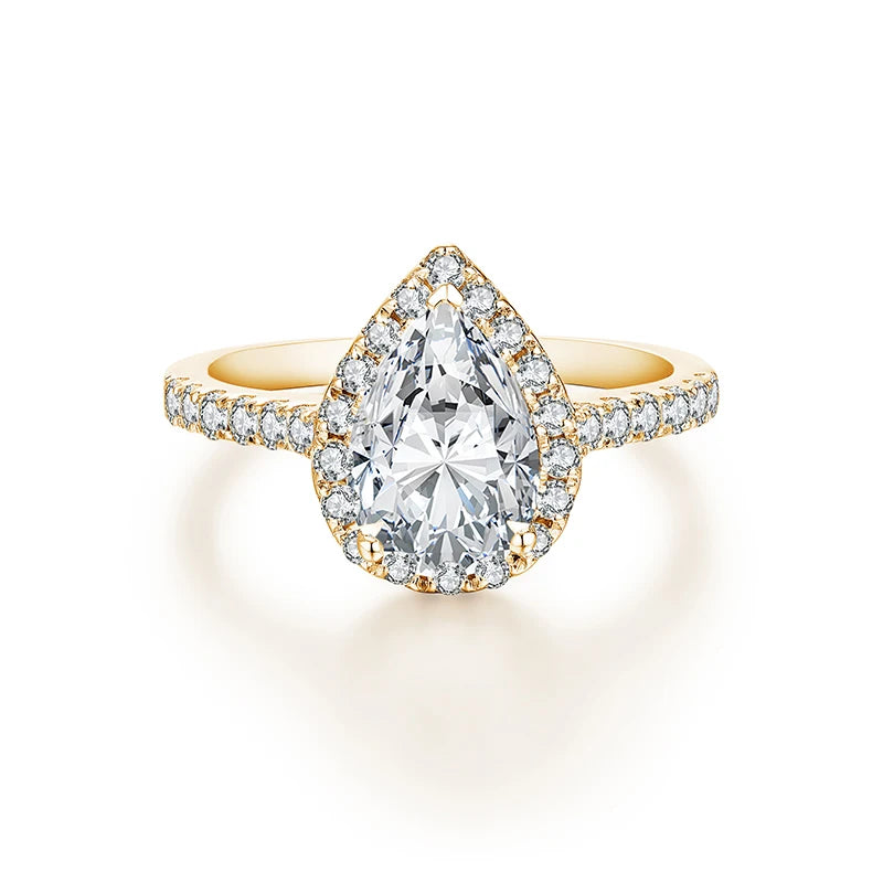 2Ct Pear Cut Moissanite Diamond Pure 18K 14K 10K Gold Ring