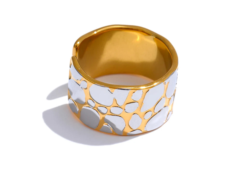 Two-tone Pebble Gold Plated Open Ring