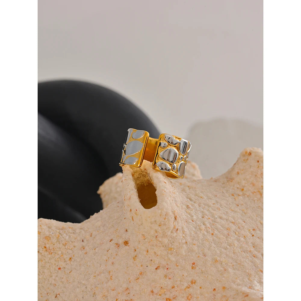 Two-tone Pebble Gold Plated Open Ring