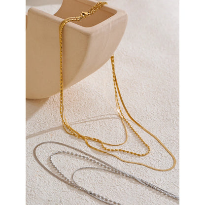 Gold Plated Triple Texture Single Necklace