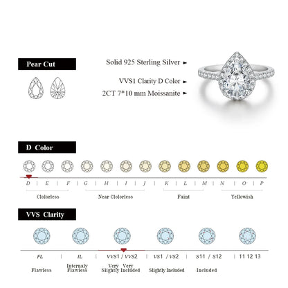 2Ct Pear Cut Moissanite Diamond Pure 18K 14K 10K Gold Ring