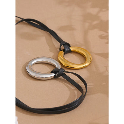 Gold Plated Hoop Leather Necklace