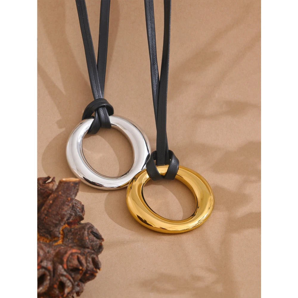 Gold Plated Hoop Leather Necklace