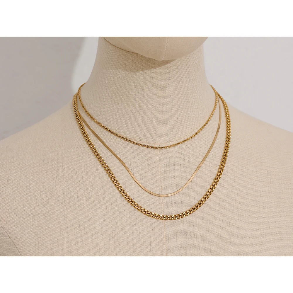 Gold Plated Triple Textured Necklace