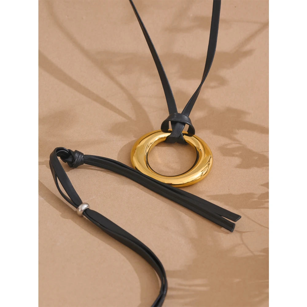 Gold Plated Hoop Leather Necklace