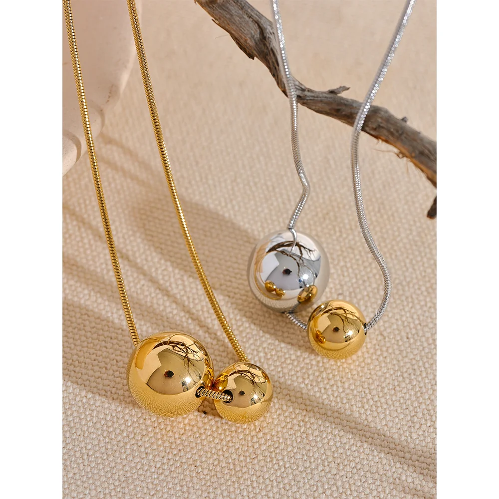 Gold Plated Ball Duo Pendant Necklace