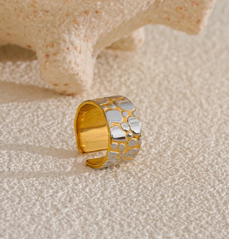 Two-tone Pebble Gold Plated Open Ring